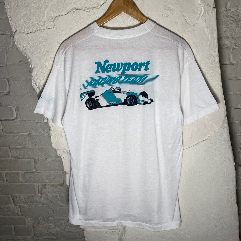 Vintage Newport F1 Racing Team T Shirt Mens XL Single Stitch White 90s